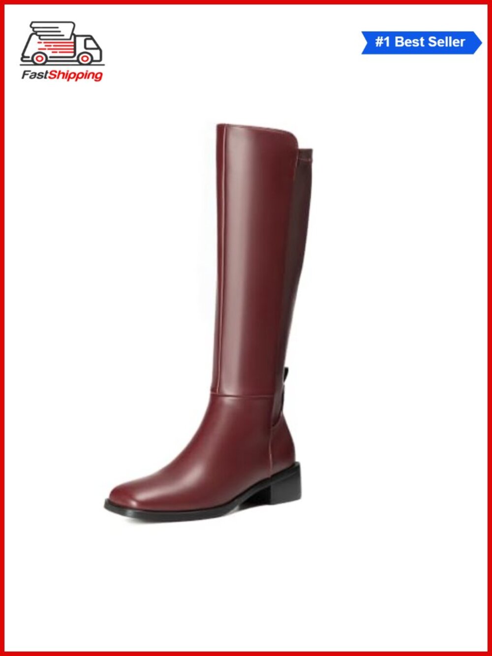 ✨ Women's Knee-High Boots Square Toe Low Heel Faux Leather Riding Boots